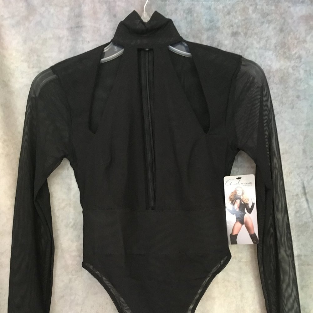 Sexy black sheer leotard top